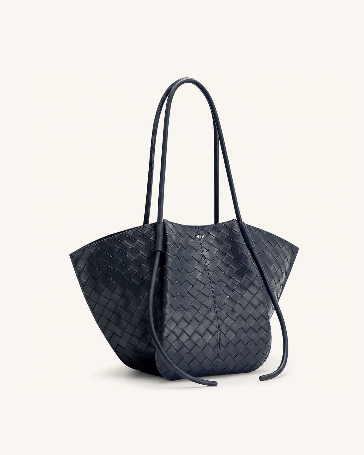 Nala Woven Texture Wide Tote Bag - Navy Blue | JW PEI