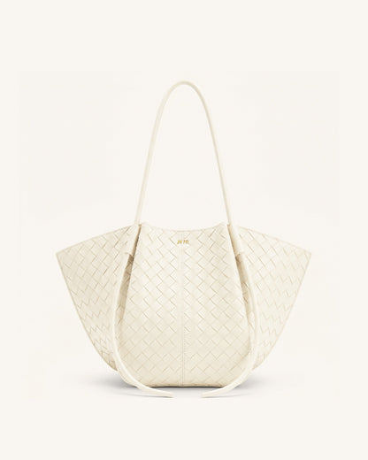 Nala Woven Texture Wide Tote Bag - Off-White | JW PEI