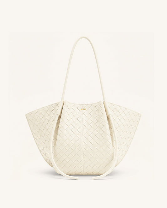 Nala Woven Texture Wide Tote Bag - Off-White | JW PEI