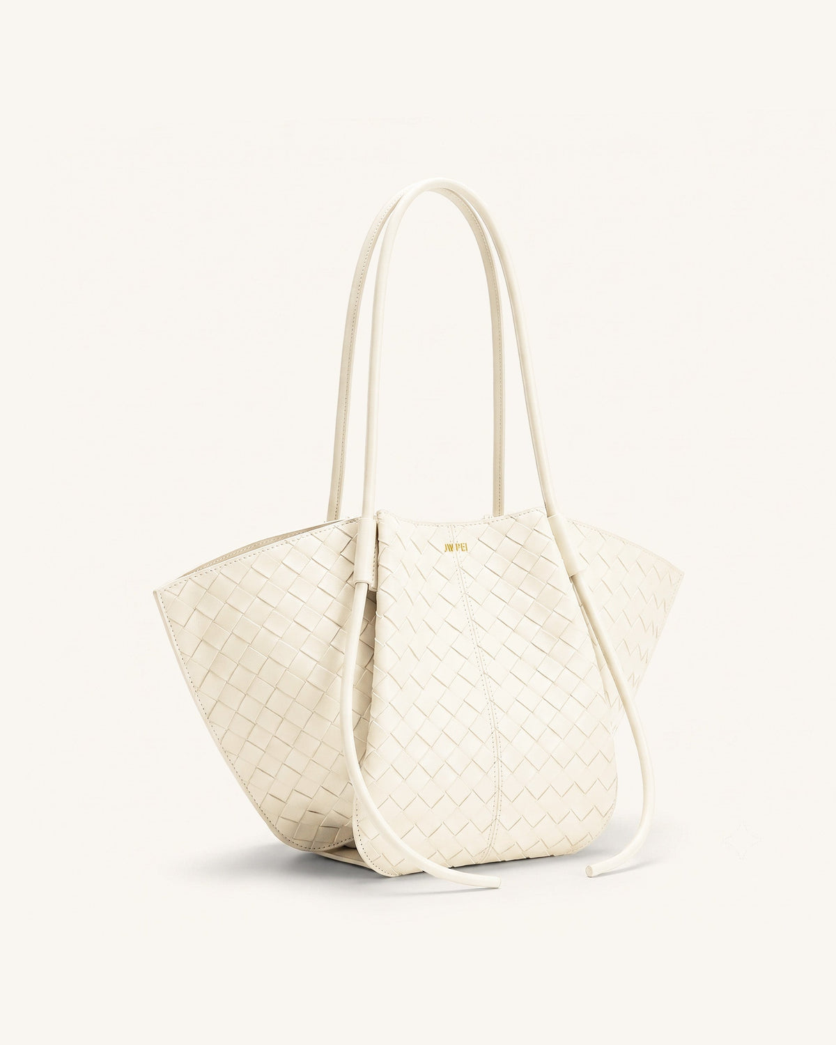 Nala Woven Texture Wide Tote Bag - Off-White | JW PEI