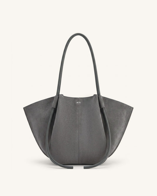 Nala Faux Suede Wide Tote Bag - Dark Gray | JW PEI