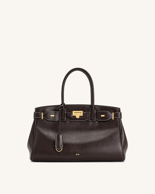 Ziva Metal Lock Decoration Tote Bag - Dark Brown | JW PEI