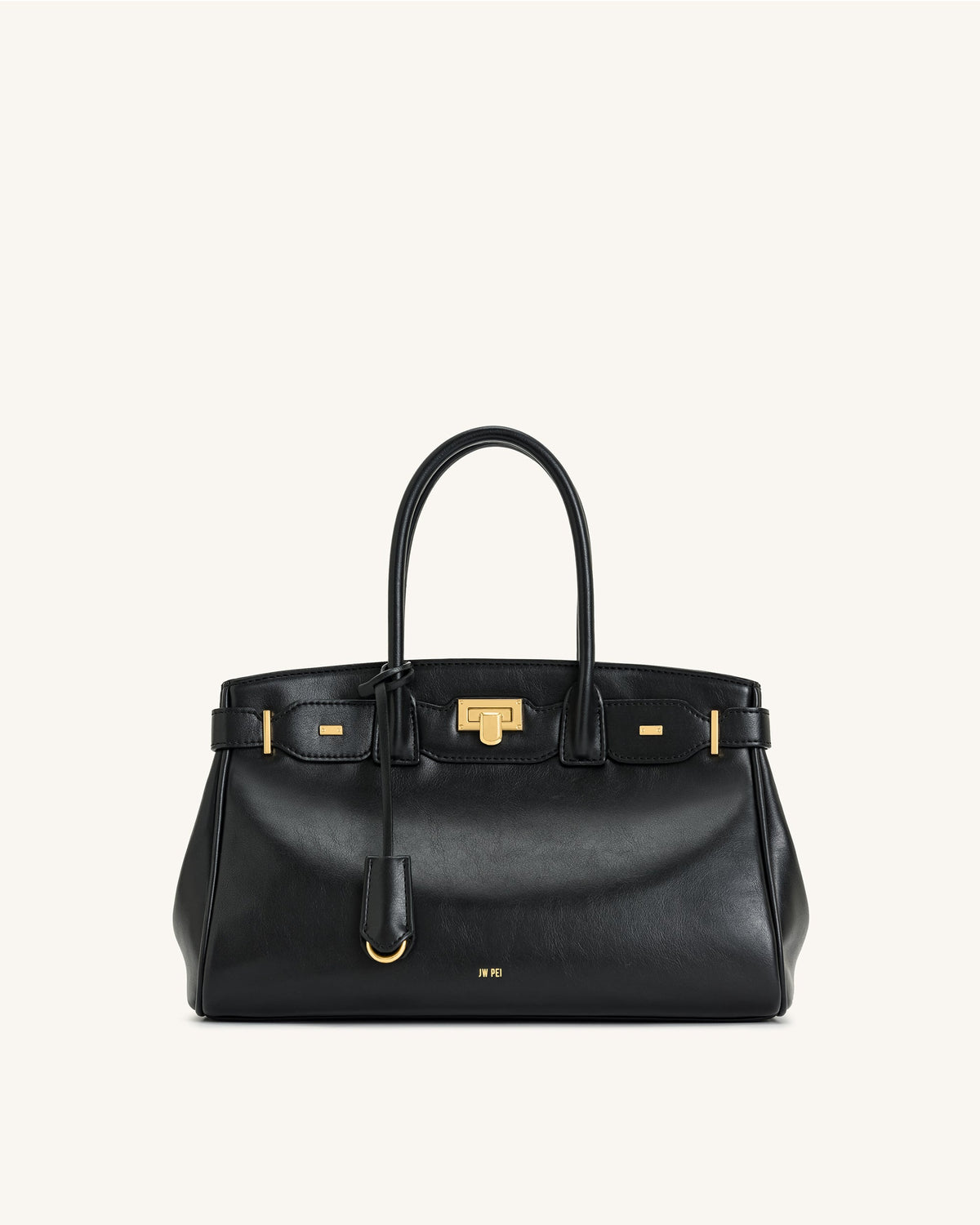 Ziva Metal Lock Decoration Tote Bag - Black | JW PEI