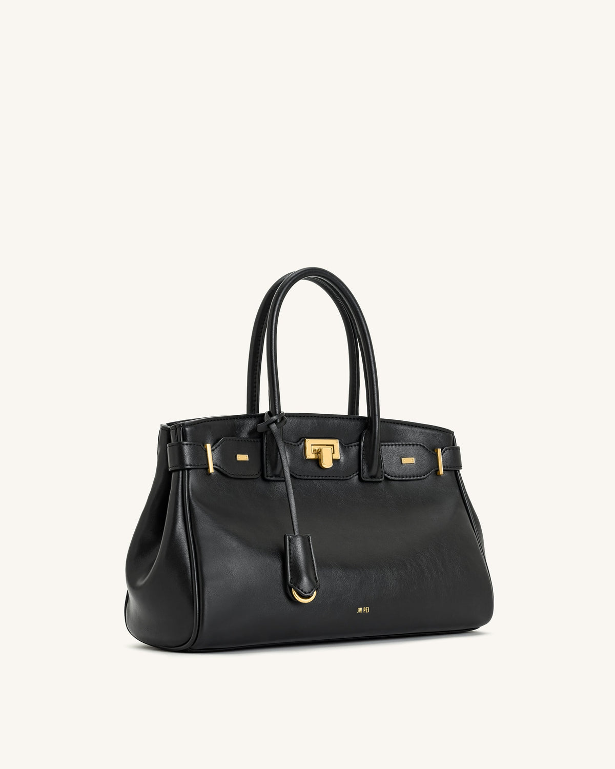 Ziva Metal Lock Decoration Tote Bag - Black | JW PEI