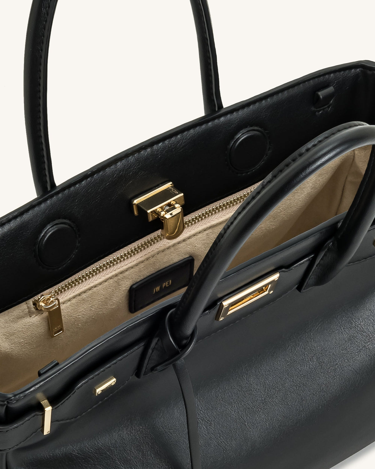 Ziva Metal Lock Decoration Tote Bag - Black | JW PEI
