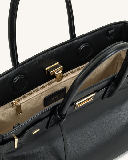 Ziva Metal Lock Decoration Tote Bag - Black | JW PEI