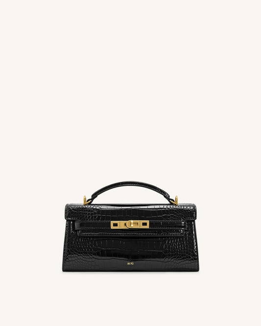 Noor Top Handle Bag - Black Croc | JW PEI