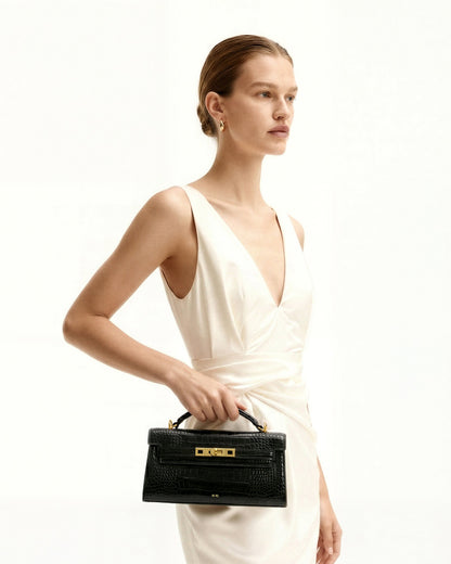 Noor Top Handle Bag - Black Croc | JW PEI