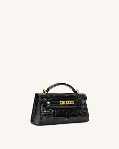Noor Top Handle Bag - Black Croc | JW PEI