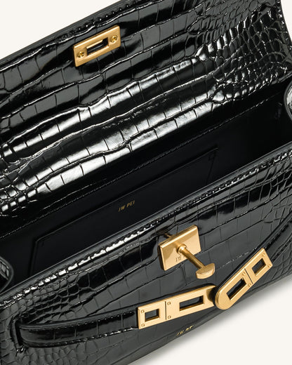 Noor Top Handle Bag - Black Croc | JW PEI