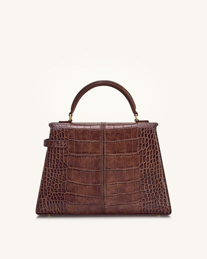 Elise Large Croc-Embossed Top Handle Bag - Chestnut Brown | JW PEI