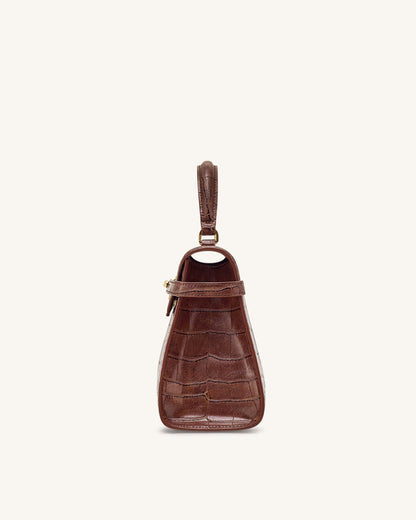 Elise Large Croc-Embossed Top Handle Bag - Chestnut Brown | JW PEI