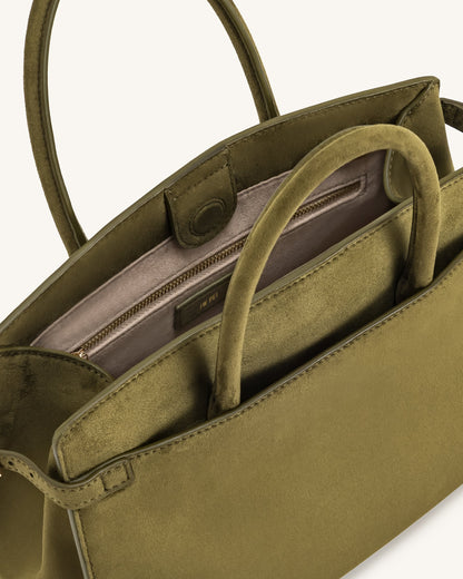 Saige Faux Suede Tote Bag - Olive Green | JW PEI