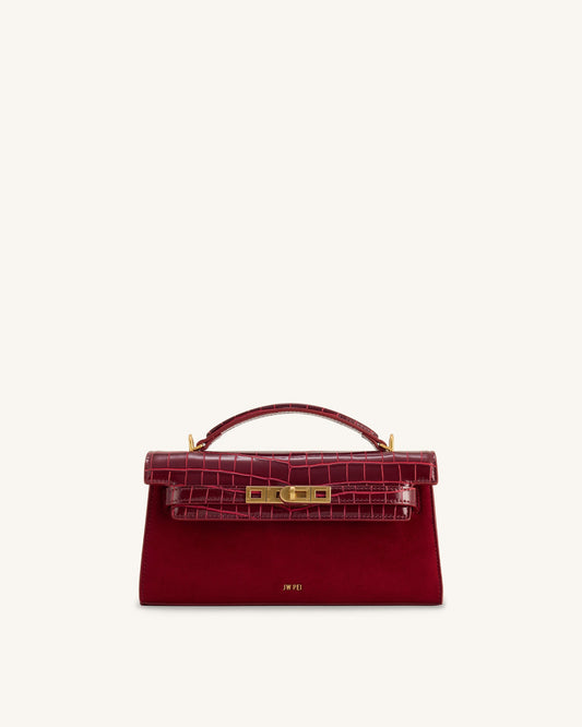 Noor Faux Suede Top Handle Bag - Red | JW PEI