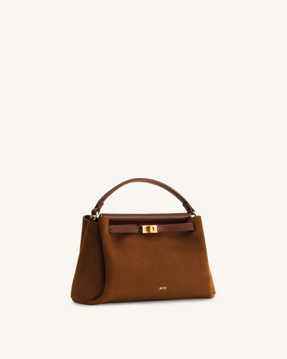 Carmen Faux Suede Top Handle Bag - Brown | JW PEI