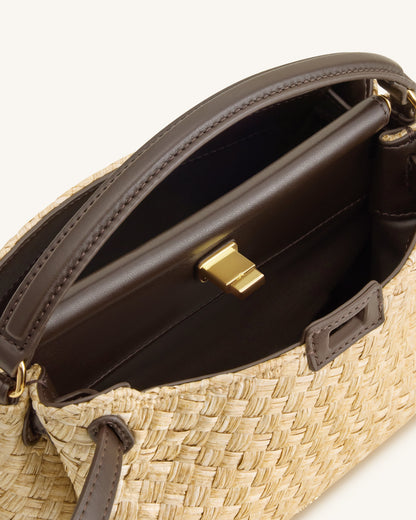 Carmen Faux Straw Top Handle Bag - Brown | JW PEI