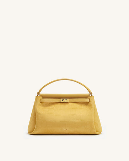 Carmen Faux Suede Croc-Embossed Top Handle Bag - Yellow | JW PEI
