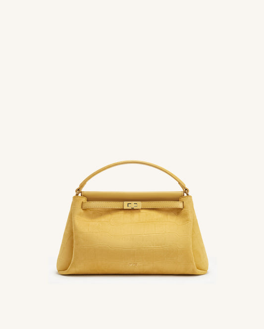 Carmen Faux Suede Croc-Embossed Top Handle Bag - Yellow | JW PEI