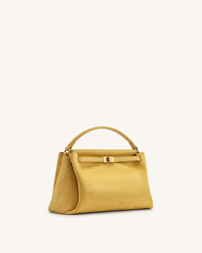 Carmen Faux Suede Croc-Embossed Top Handle Bag - Yellow | JW PEI