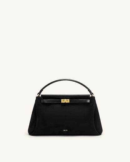 Carmen Faux Suede Top Handle Bag - Black | JW PEI
