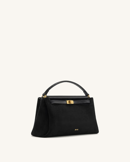 Carmen Faux Suede Top Handle Bag - Black | JW PEI
