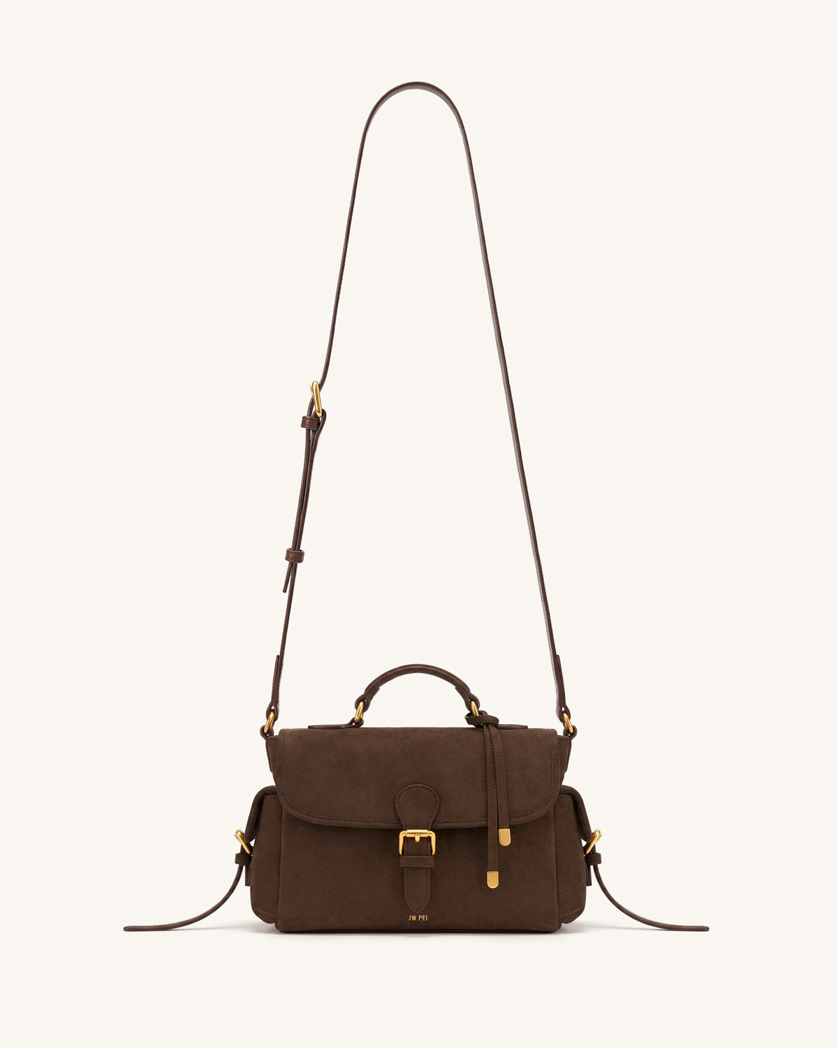 Marina Faux Suede Flap Multi-Pocket Top Handle Crossbody Bag - Dark Br | JW PEI