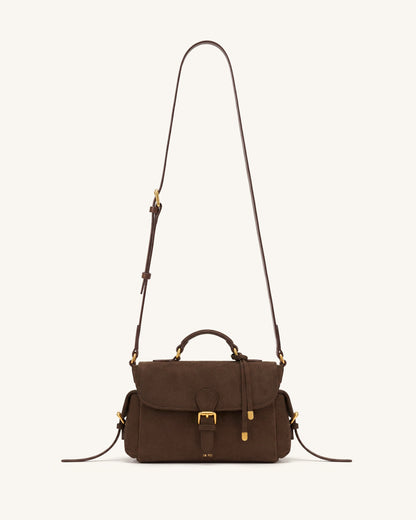 Marina Faux Suede Flap Multi-Pocket Top Handle Crossbody Bag - Dark Br | JW PEI