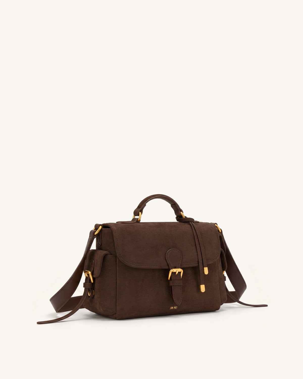 Marina Faux Suede Flap Multi-Pocket Top Handle Crossbody Bag - Dark Br | JW PEI