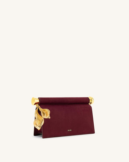 Holly Faux Suede Metal Pendant Embellished Clutch - Reddish Brown | JW PEI