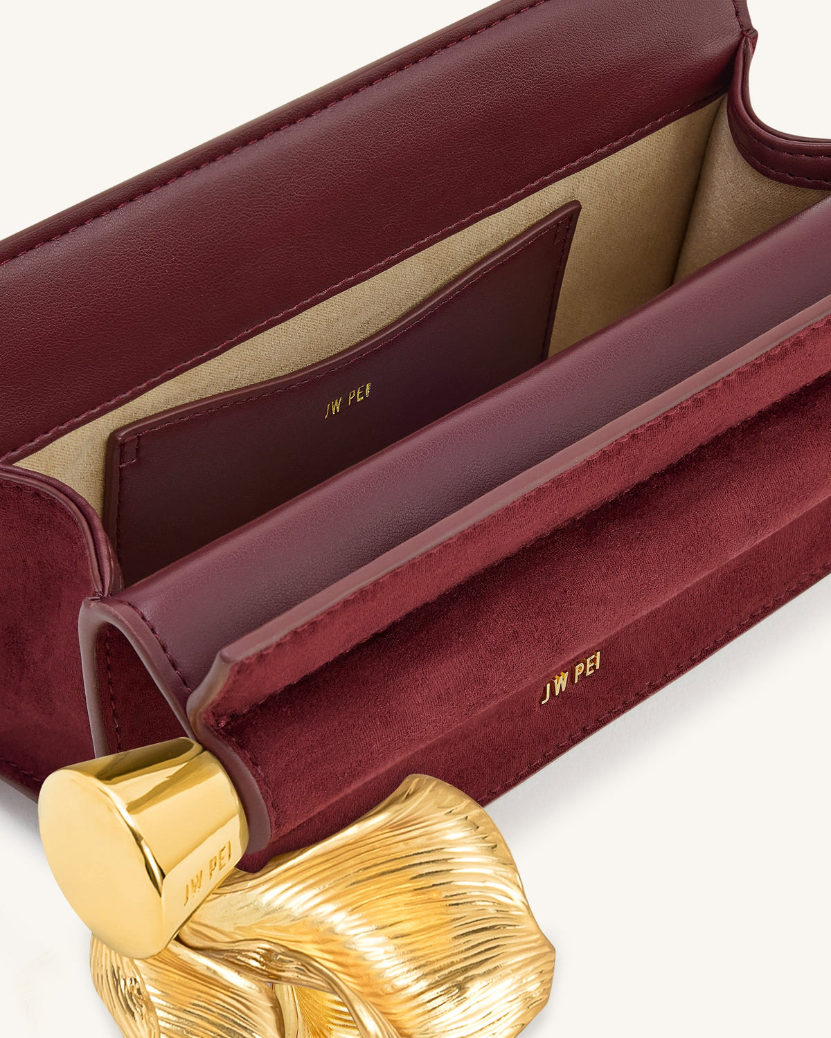 Holly Faux Suede Metal Pendant Embellished Clutch - Reddish Brown | JW PEI