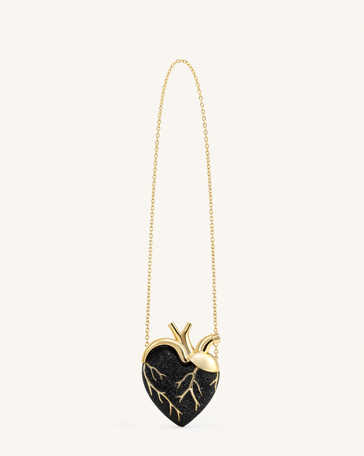Maren Artificial Crystal Heart Shaped Bag - Black Gold | JW PEI