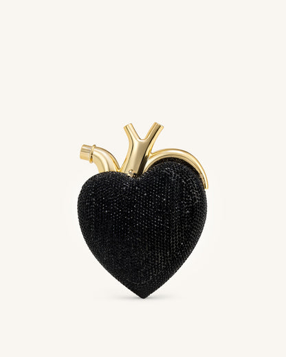 Maren Artificial Crystal Heart Shaped Bag - Black Gold | JW PEI