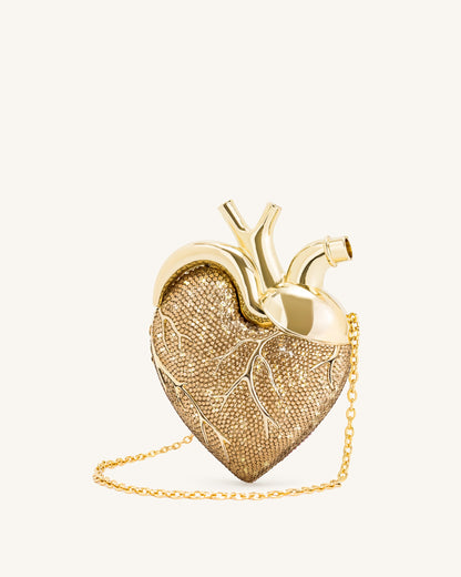 Maren Artificial Crystal Heart Shaped Bag - Gold | JW PEI