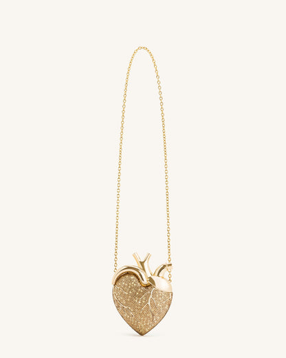 Maren Artificial Crystal Heart Shaped Bag - Gold | JW PEI