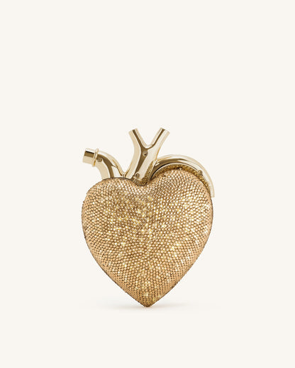 Maren Artificial Crystal Heart Shaped Bag - Gold | JW PEI