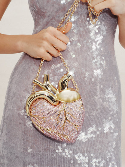 Maren Artificial Crystal Heart Shaped Bag - Pink | JW PEI