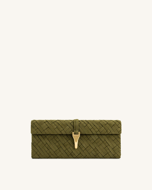 Zaria Woven Clutch - Dark Olive | JW PEI
