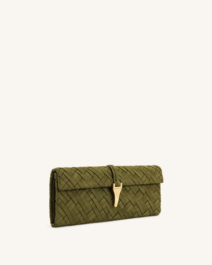 Zaria Woven Clutch - Dark Olive | JW PEI