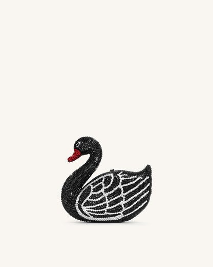 Kinsley Crystal Swan Clutch - Black | JW PEI