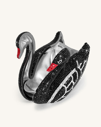 Kinsley Crystal Swan Clutch - Black | JW PEI