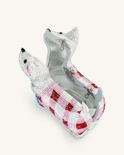Eden Puppy Shape Faux Crystal Clutch - White | JW PEI