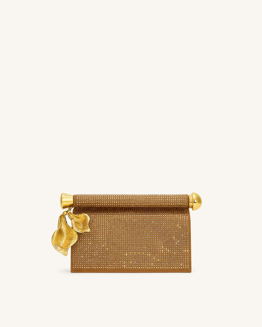 Holly Artificial Crystal Metal Pendant Embellished Clutch - Champagne | JW PEI