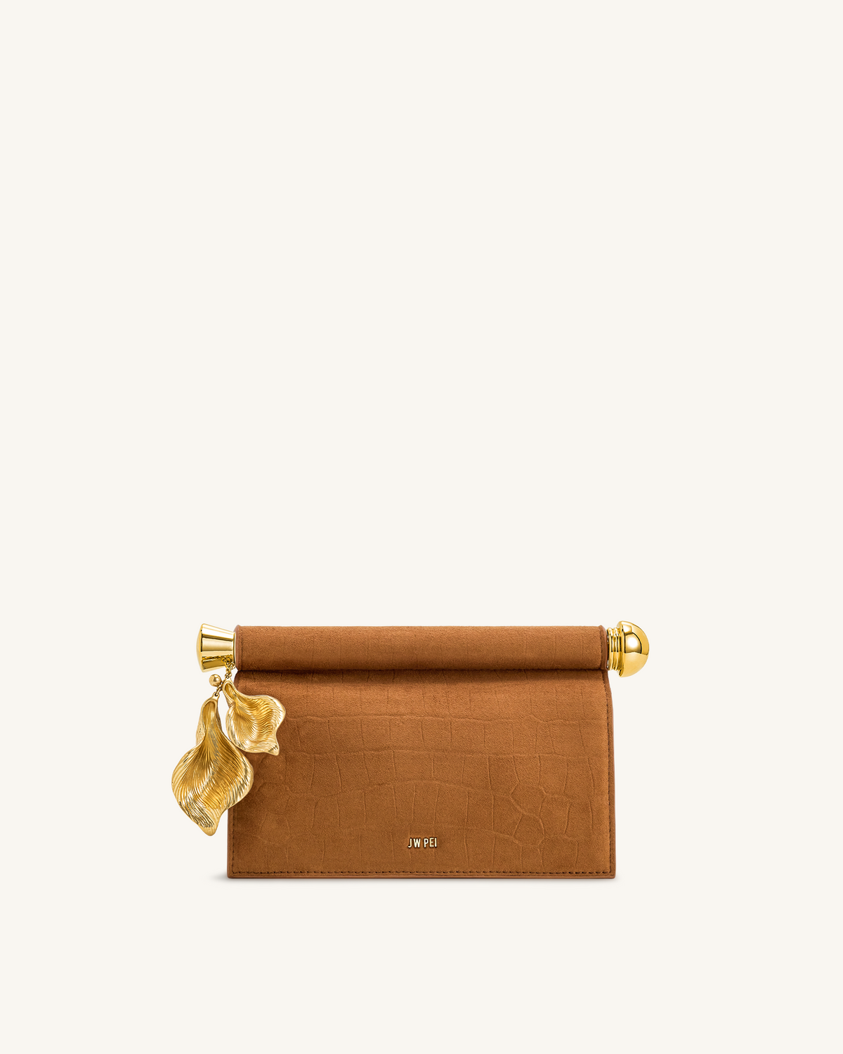 Holly Faux Suede Metal Pendant Embellished Clutch - Brown | JW PEI