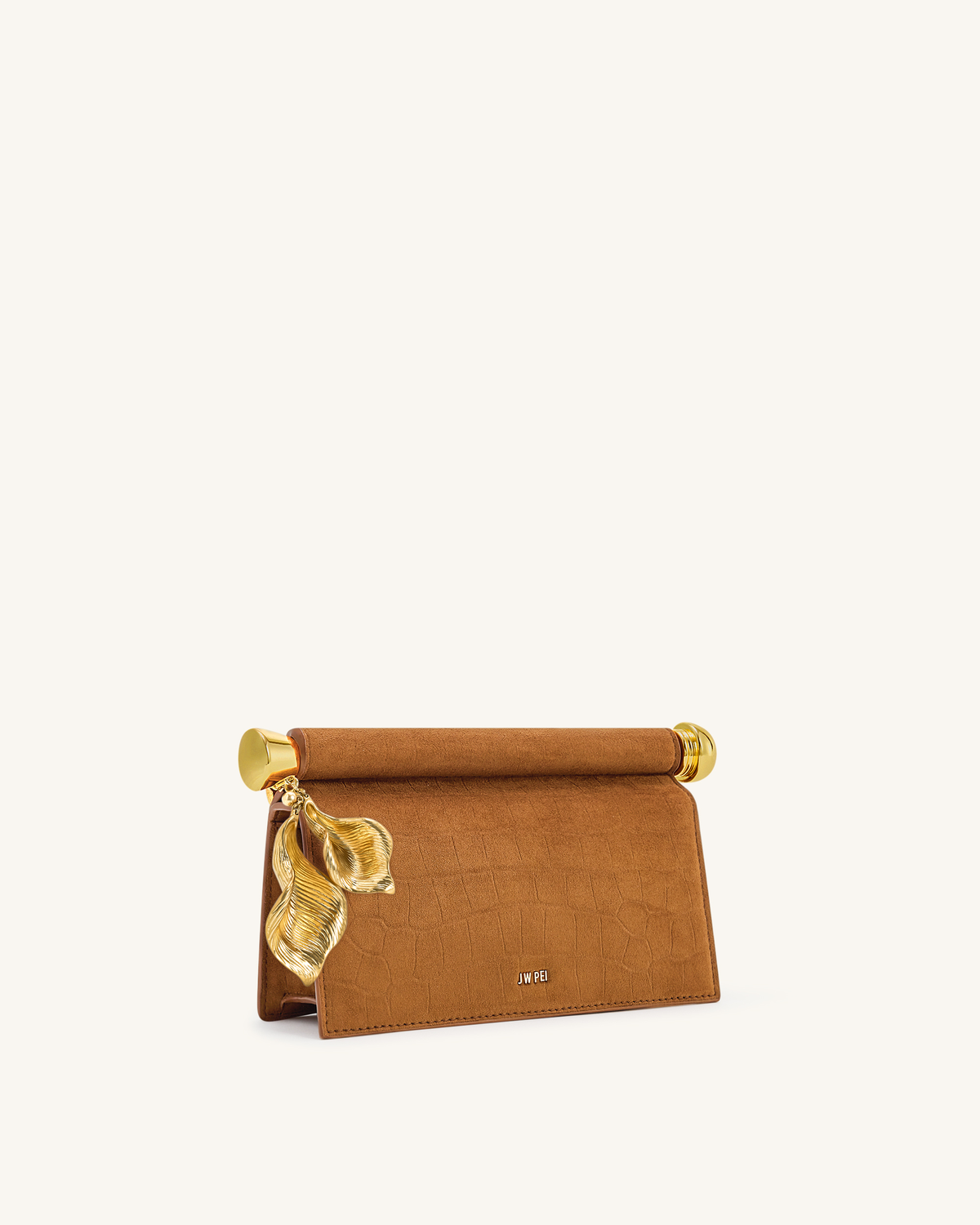 Holly Faux Suede Metal Pendant Embellished Clutch - Brown | JW PEI