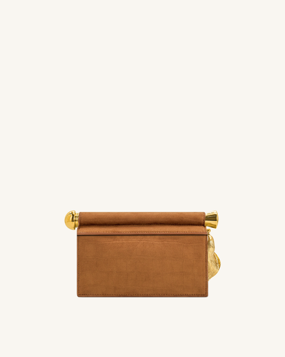 Holly Faux Suede Metal Pendant Embellished Clutch - Brown | JW PEI