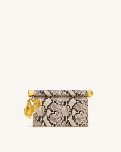 Holly Metal Pendant Embellished Snakeskin Clutch - Apricot | JW PEI