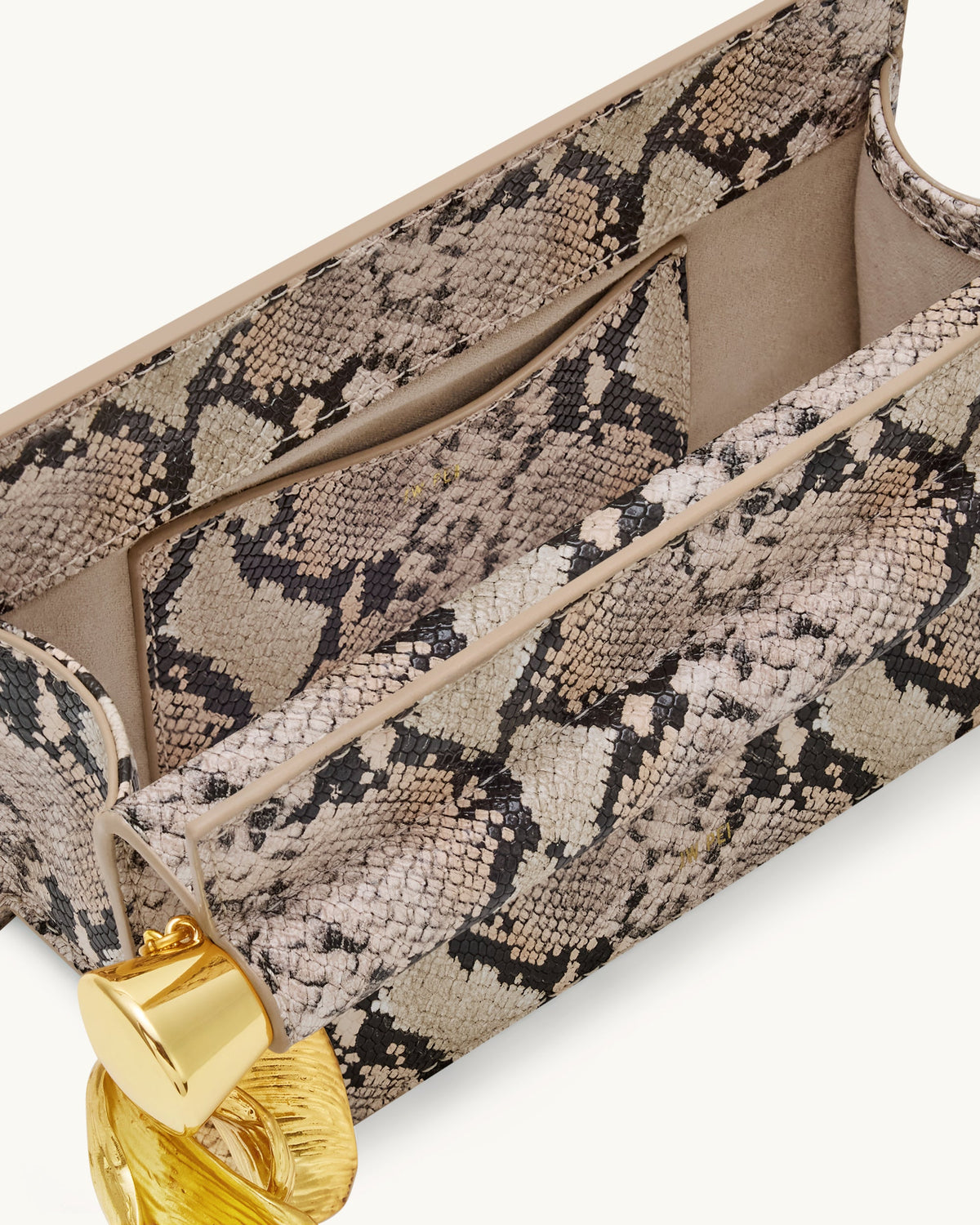 Holly Metal Pendant Embellished Snakeskin Clutch - Apricot | JW PEI