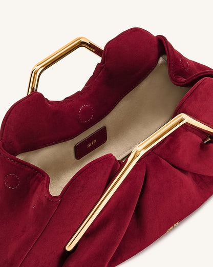 Lila Faux Suede Metal Frame Clutch - Red | JW PEI