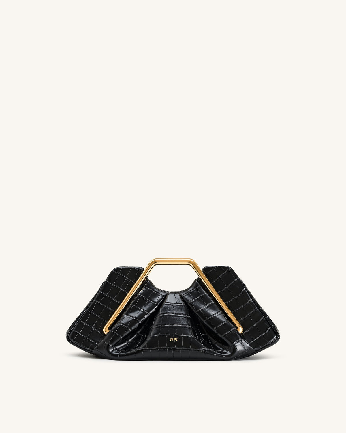 Lila Faux Croc-Effect Metal Frame Clutch - Black | JW PEI