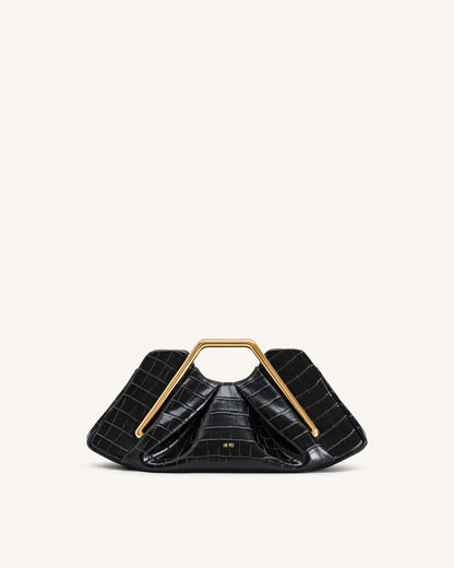 Lila Faux Croc-Effect Metal Frame Clutch - Black | JW PEI